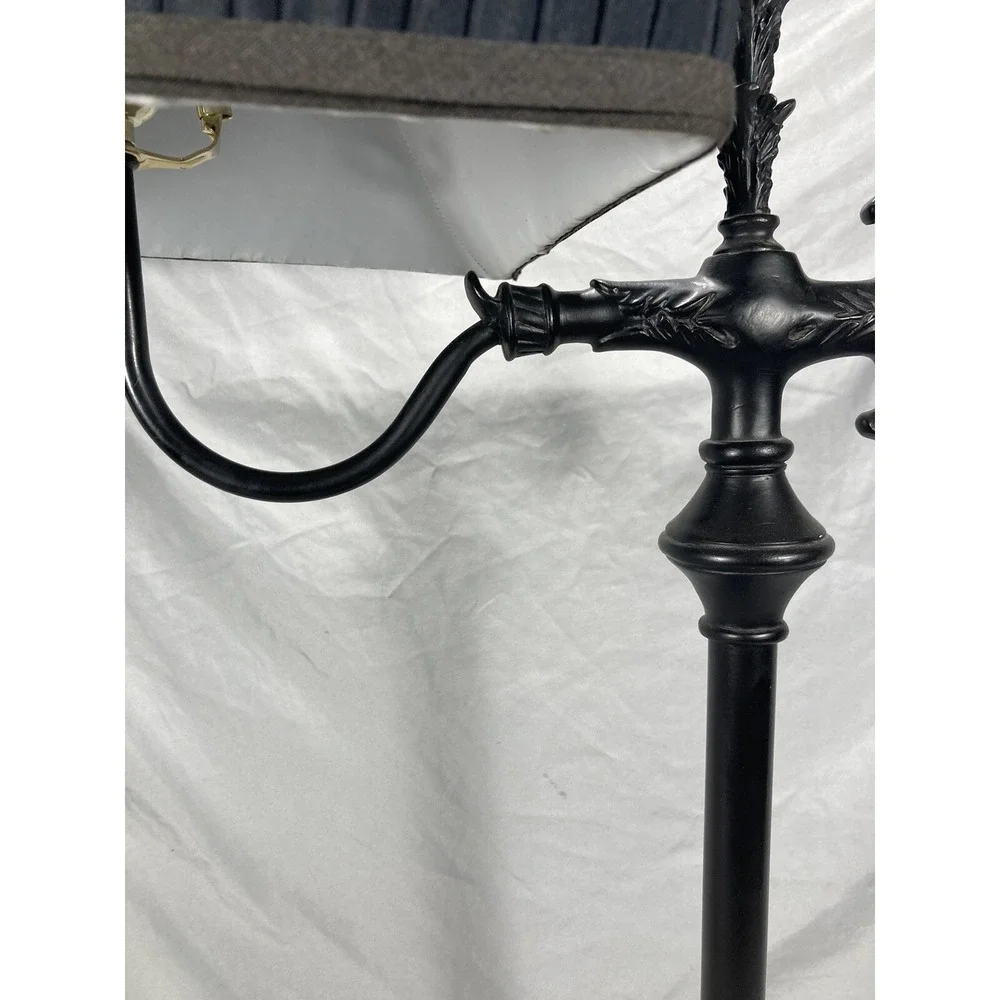 Vintage Bridge Arm Victorian Side Table Night Stand Lamp With Square Black Shade